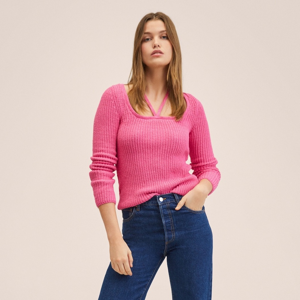NWT MANGO Bow collar sweater in pink